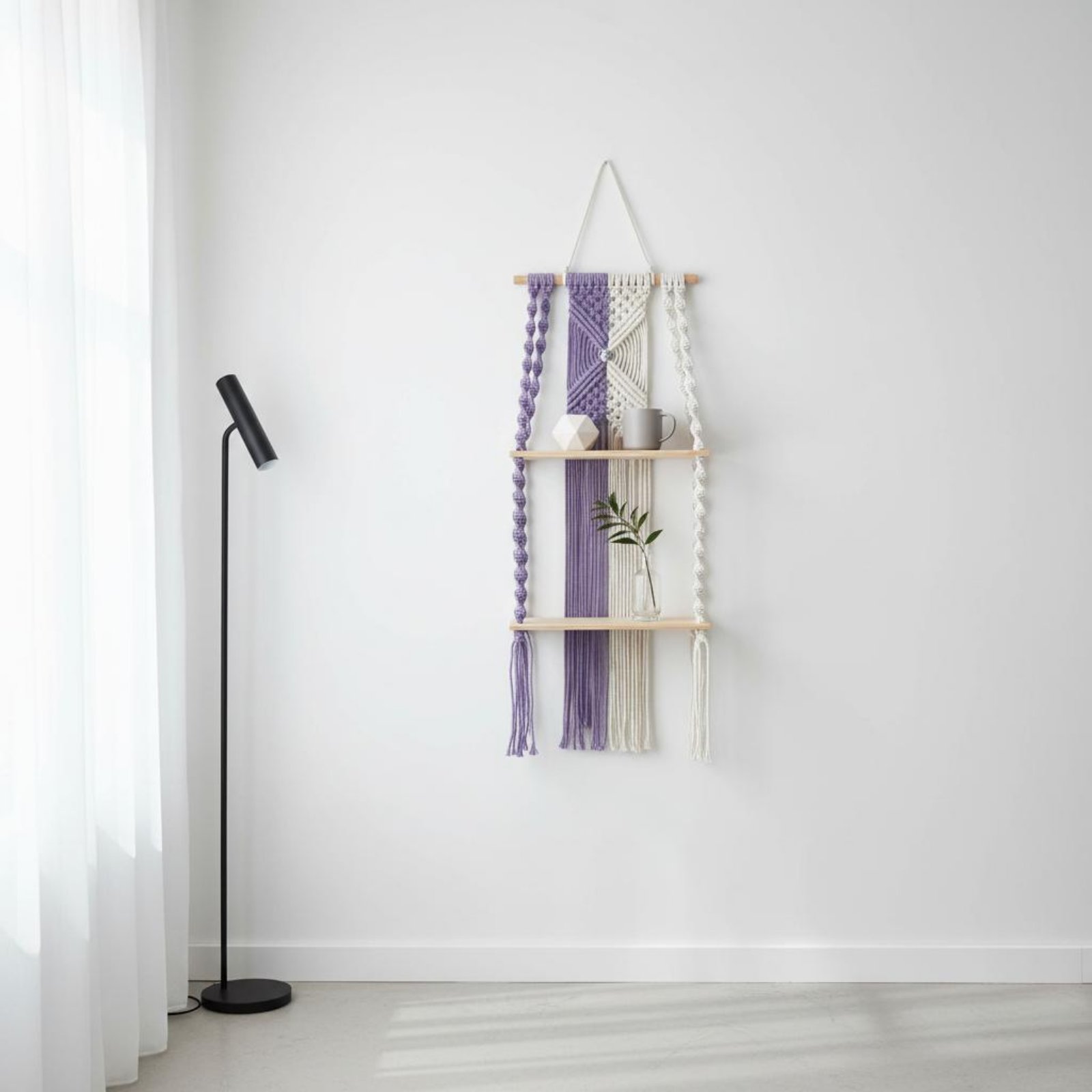 Macrame Wall Hanging - Boho Duvar Asma Rafı Kolayca Asılabilen