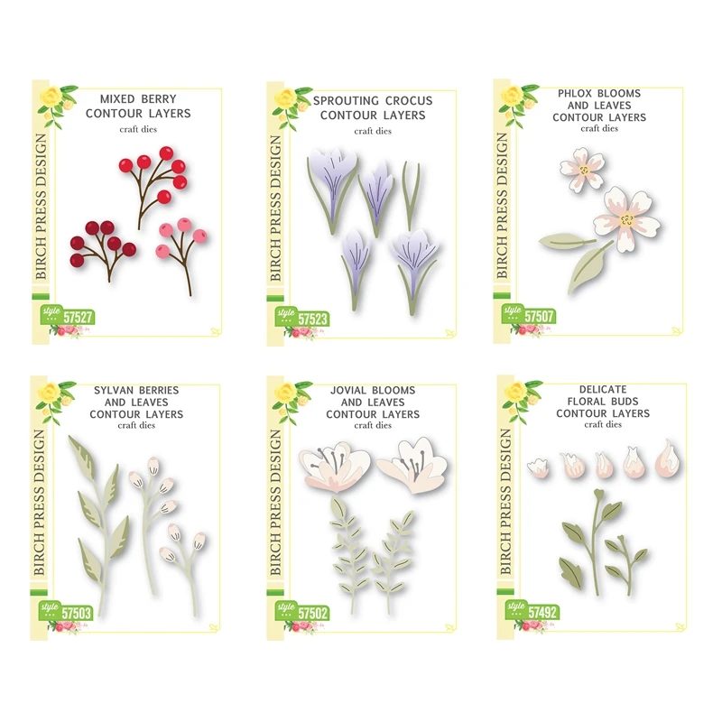 Pressed Flower Frame - Karışık Berry filizlenme Crocus kontur katmanlar