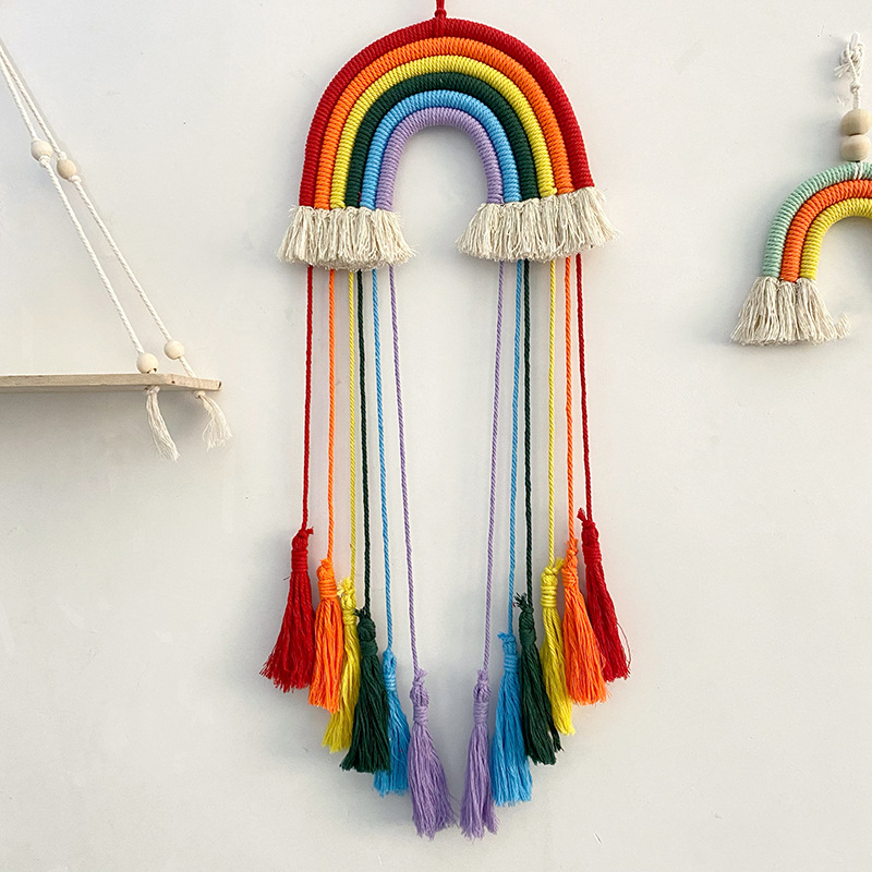 Macrame Wall Hanging - Pamuk Halat Örgülü Gökkuşağı Asılı Dekor