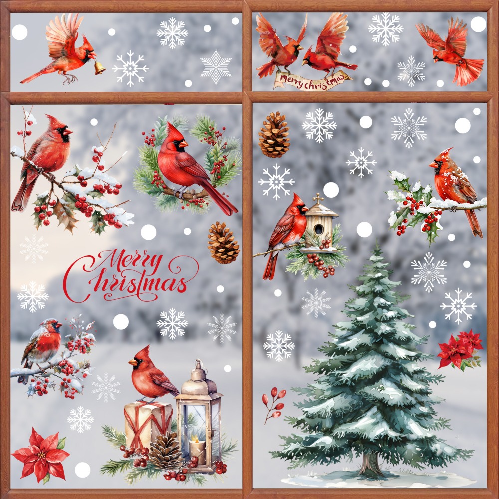 Home Decor Xmas Tree - 9 adet Noel Pencere Çıkartmaları Kardinal