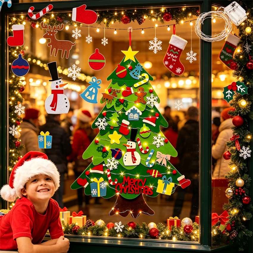 Home Decor Xmas Tree - Çıkarılabilir Süslemeli Kendin Yap Keçe Noel