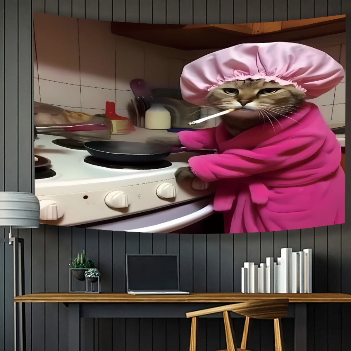 Kedi Şef Pembe Robe duvar halı - Home Decor Minimalist Style incelemesi ve fiyatı