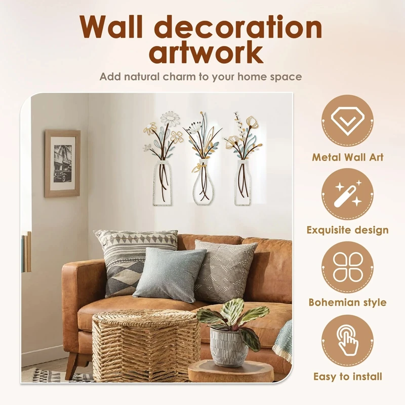 3 adet Metal Çiçekler Duvar De - Home Decor Minimalist Style incelemesi ve fiyatı