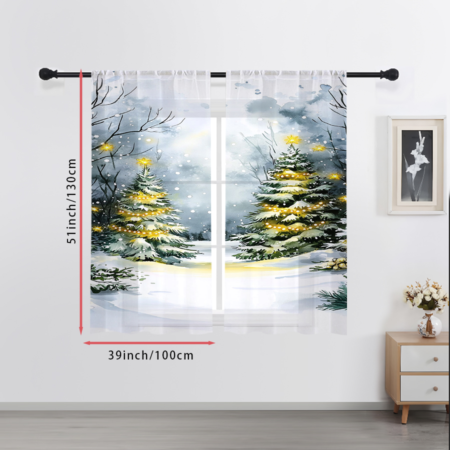 2 Adet Şeffaf Perde, Suluboya  - Home Decor Xmas Tree incelemesi ve fiyatı